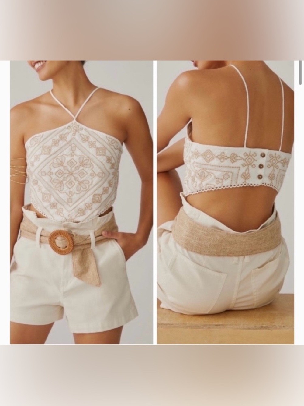 Anthropologie Magnolia Martinique "Bare" Embroidered Halter Top Sz 0 XS NWOT.
